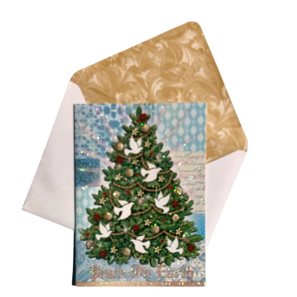 Punch Studio Single (1) Tree of Peace 3D Die-Cut Embellished Card Env (64406)